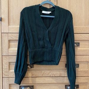 Astr Deep Green V-Neck Knit Sweater